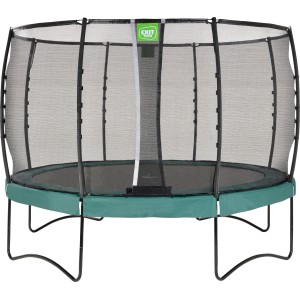 Grünes EXIT Allure Premium Trampolin Ø 366 cm mit Sicherheitsnetz für den Garten.