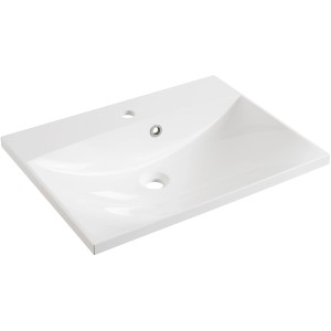 Weißes Fackelmann Handwaschbecken VC60, 60 cm, aus Marmorguss mit Hahnloch und Überlauf.