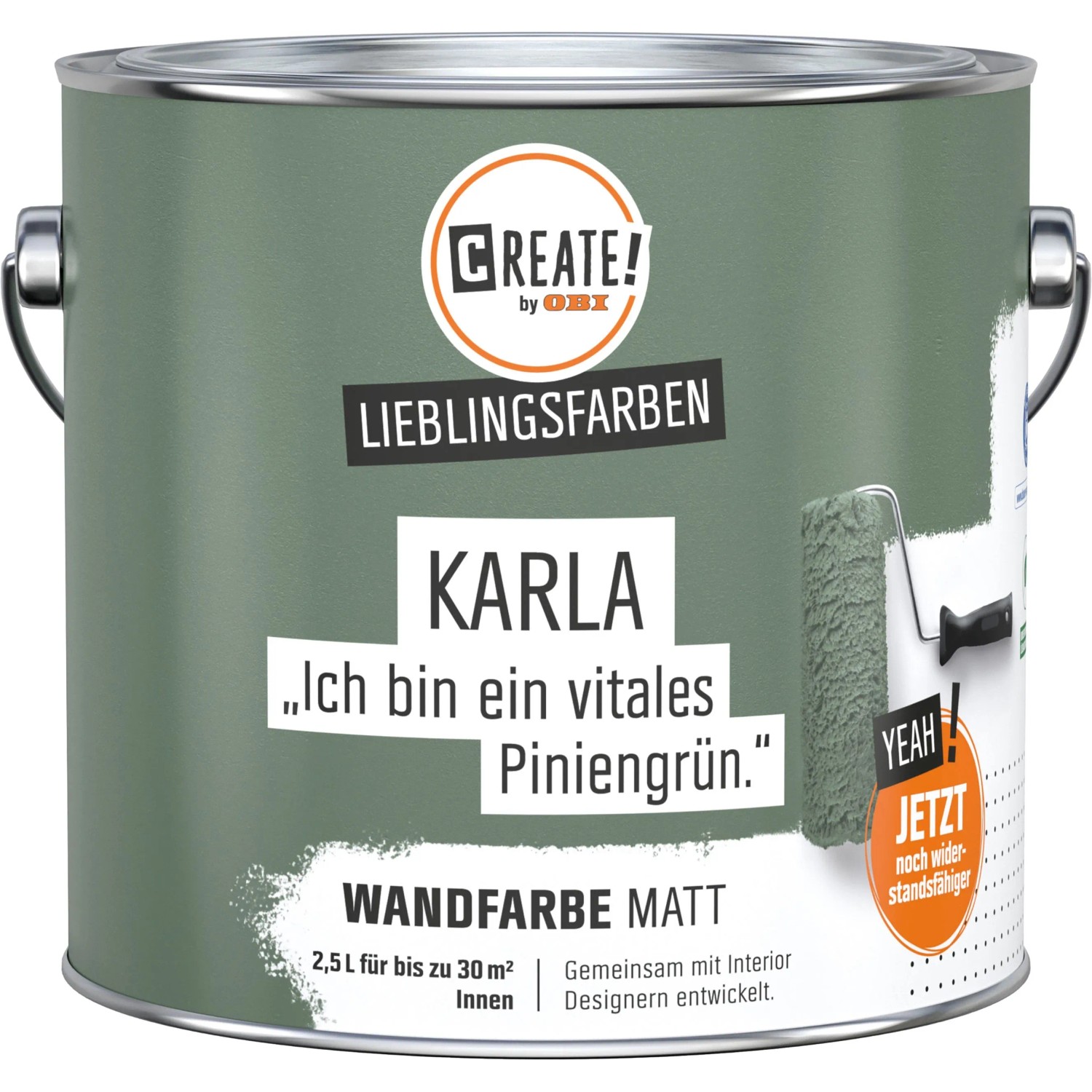 CREATE! by OBI Wandfarbe Karla Piniengrün, matte Innenfarbe im 2,5L Eimer.