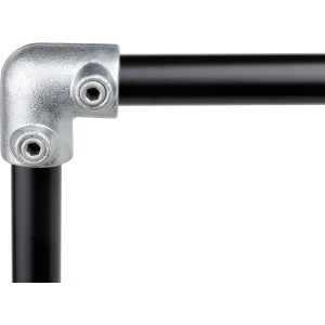 Eckstück 90° silber verzinkt für Stahlrohr (Ø 2,7 cm) zum Bau von Regalen und Möbeln.