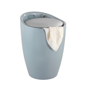 Wenko Badhocker Candy grau mit gepolsterter Sitzfläche und Wäschekorb. Praktische 2-in-1 Lösung.