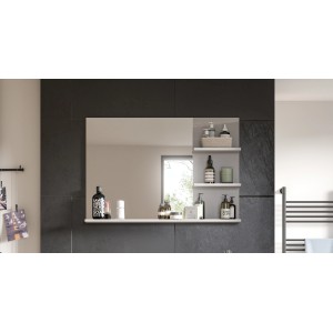 Grauer Spiegelschrank mit Ablage, 100x69x16 cm, modernes Badmöbel mit Spiegelfront.