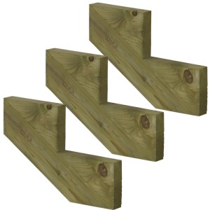 Drei grüne Treppenwangen aus KDI Holz für 2 Stufen, Höhe 34cm. Ideal für Gartentreppen und Außentreppen.