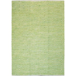 Grüner Wollteppich Melrose (120x170 cm) mit Rautenmuster, handgefertigt.