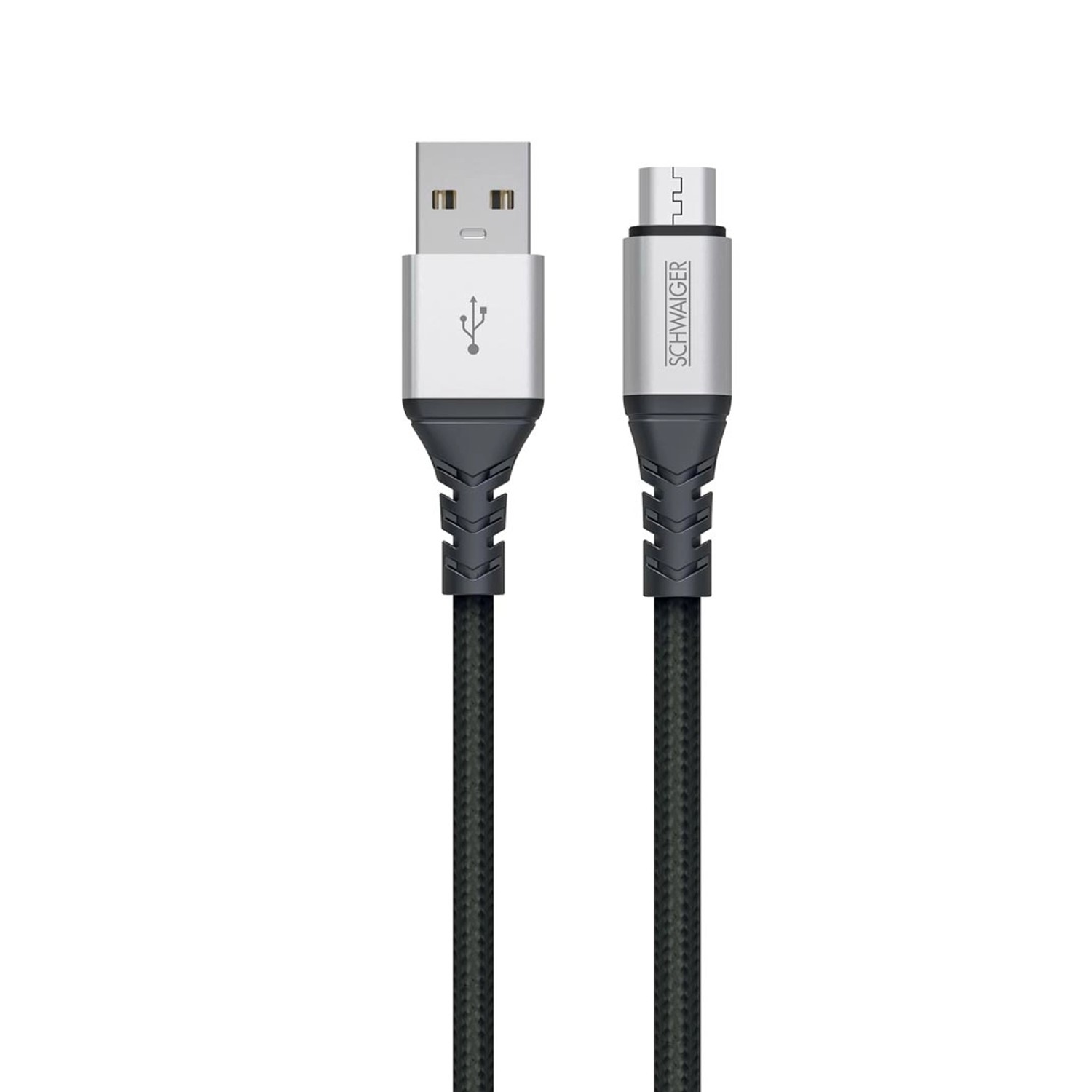 Schwaiger Micro USB Kabel, unzerstörbar, schwarz, 1,2m, zum Laden und Synchronisieren.
