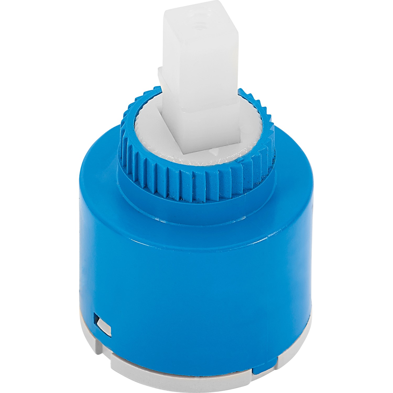 Keramikkartusche 35mm für Delaro Armaturen, blaues Kunststoffgehäuse mit weißem Betätigungselement.