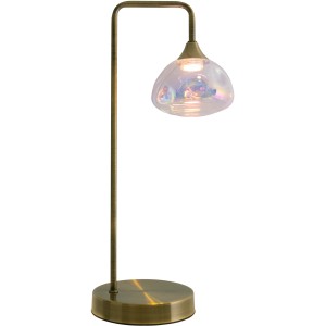 Näve LED-Tischleuchte Varna, 45 cm hoch, mit irisierendem Glasschirm und Messingfuß.