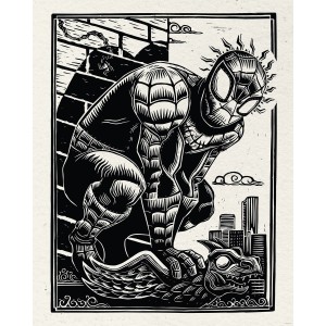 Komar Wandbild Marvel Spider-Man Lino-Cut 40 cm x 50 cm Schwarz-Weiß