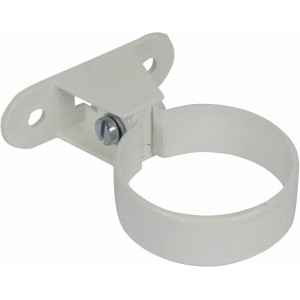 Weiße Marley Rohrschelle DN 53 mit Platte zur Befestigung von Fallrohren.