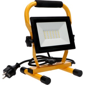 LED's Work LED-Baustrahler 30W, 4000K, IP54, gelbes Gestell mit Tragegriff und Eurostecker.