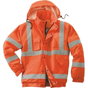Orangefarbener Scheibler Warnschutz-Blouson Basic Gr. XXL mit Reflektoren und Kapuze.