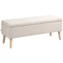 HOMCOM Sitzbank beige Leinenoptik mit Stauraum und hellen Holzbeinen. Elegante Sitztruhe im skandinavischen Design.