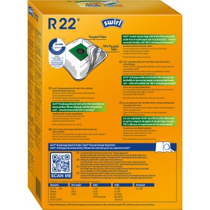 Swirl R 22 EcoPor Staubsaugerbeutel, 4 Stück, gelbe Verpackung mit Beuteldarstellung.
