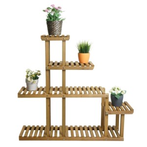 MCW Pflanzregal L71, braunes Holzregal mit fünf Ablageflächen für Pflanzen.