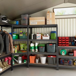Anthrazitfarbenes Ar Shelving Schwerlastregal mit 5 Böden im Keller oder Garage.
