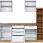 Moderne Küchenzeile (330 cm) in Weiß-Wotaneiche ohne E-Geräte. Viel Stauraum, trendiges Design.