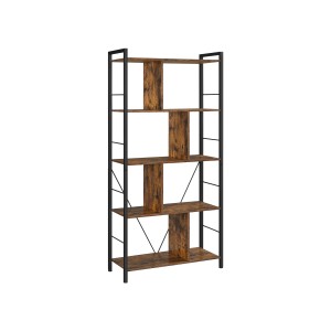 Vasagle Bücherregal mit 5 Ebenen in Braun-Schwarz, 74x150x30 cm. Modernes Design mit Stahlrahmen.