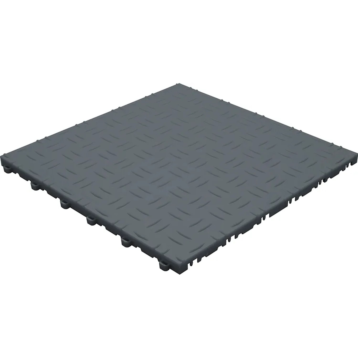 Dunkelgraue Florco Kunststoff-Klickfliese grip, 40x40 cm, mit Riffelblech-Optik.