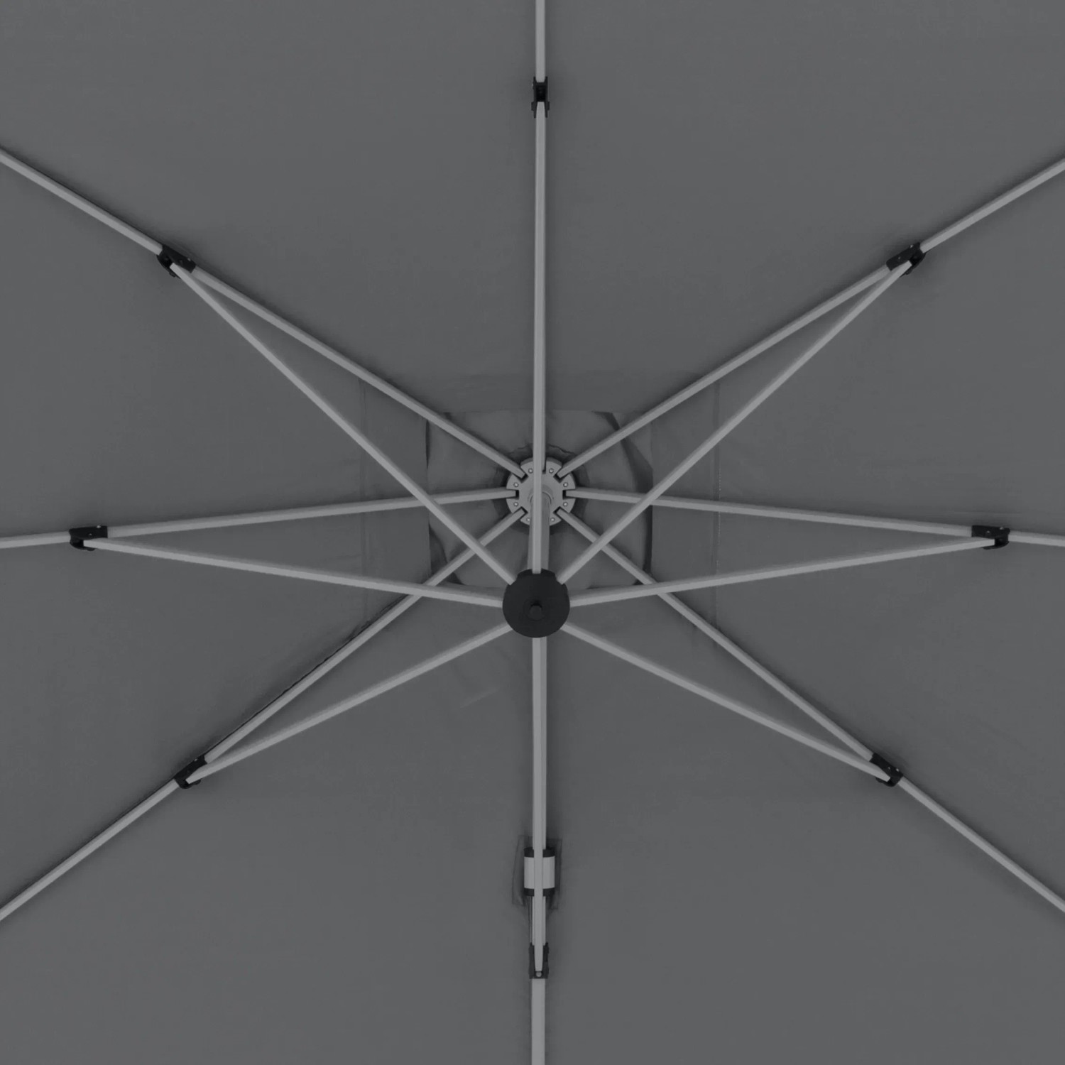 Ansicht von unten: Anthrazitfarbener Doppler Ampelschirm Active II 260x350 cm mit Kurbel.