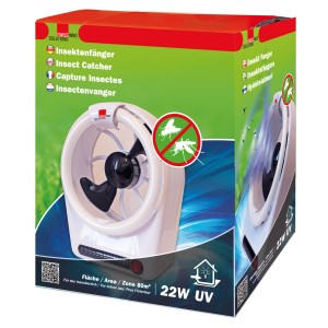 Swissinno Insektenfänger Ventilator für Innenräume, abgebildet in der Produktverpackung.