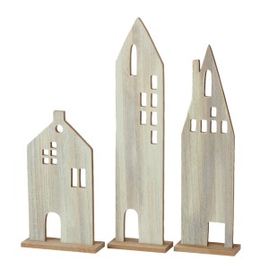 Boltze Home Dekoaufsteller Halvar, 3er Set aus Holz in Alu-Natur Optik.