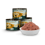 Lucky Lou Katzen-Nassfutter Senior Geflügel, 200g Dose und Schale mit Futter.