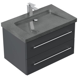 Posseik Badmöbel-Set Yamo, 75 cm, Grafit: Waschtisch mit Granit-Waschbecken und Soft-Close Schubladen.