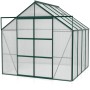 Gewächshaus Uranus 6700 mit 6 mm Hohlkammerplatten, grünem Rahmen und Doppelschiebetür.