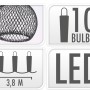 Produktabbildung der LED-Lichterkette mit 10 LEDs und 3,8 m Länge in verschiedenen Farben.