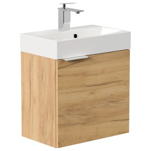 Posseik Badmöbel Cubi Slimline, Eiche Gold, 50 cm, mit Waschbecken für ein modernes Gäste-WC.
