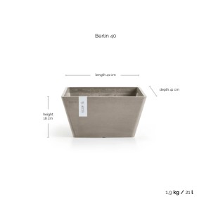 Quadratische, braungraue Ecopots Pflanzschale Berlin, 41x18 cm. Ideal für Kräuter und kleine Pflanzen.