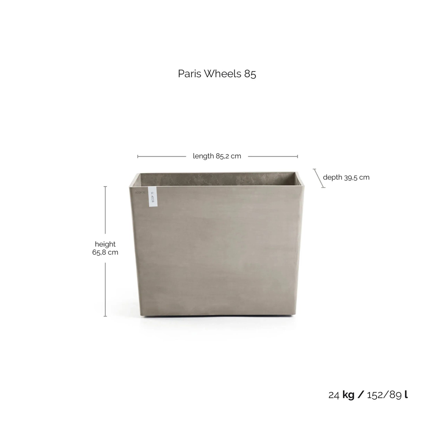 Ecopots Pflanztopf Paris Rollen Braungrau 85 cm x 40 cm x 65 cm_3