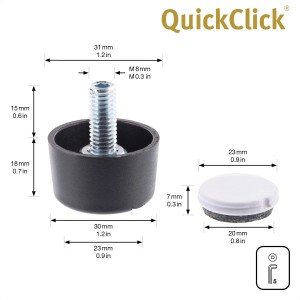 Wagner Couchfuß Lounge QuickClick, 4er Set, schwarz-silber, Ø 30 mm, mit Filzgleiter für Möbel.