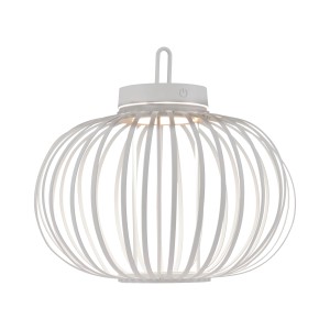 Weiße LED-Akku-Pendelleuchte Akuba, 33x36cm, für Innen & Außen. Dekorative Außenleuchte.