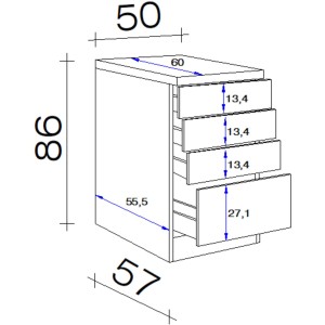 Maßzeichnung Flex-Well Schubkastenschrank Orlando, 50 cm breit, Kaschmir/Sonoma Eiche, Küchenunterschrank.