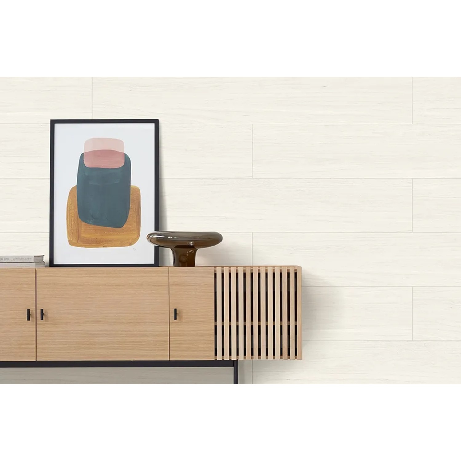 Verlegte, geweißte Parador Dekor-Paneele Rapido Hickory, 128 cm, im Wohnraum.