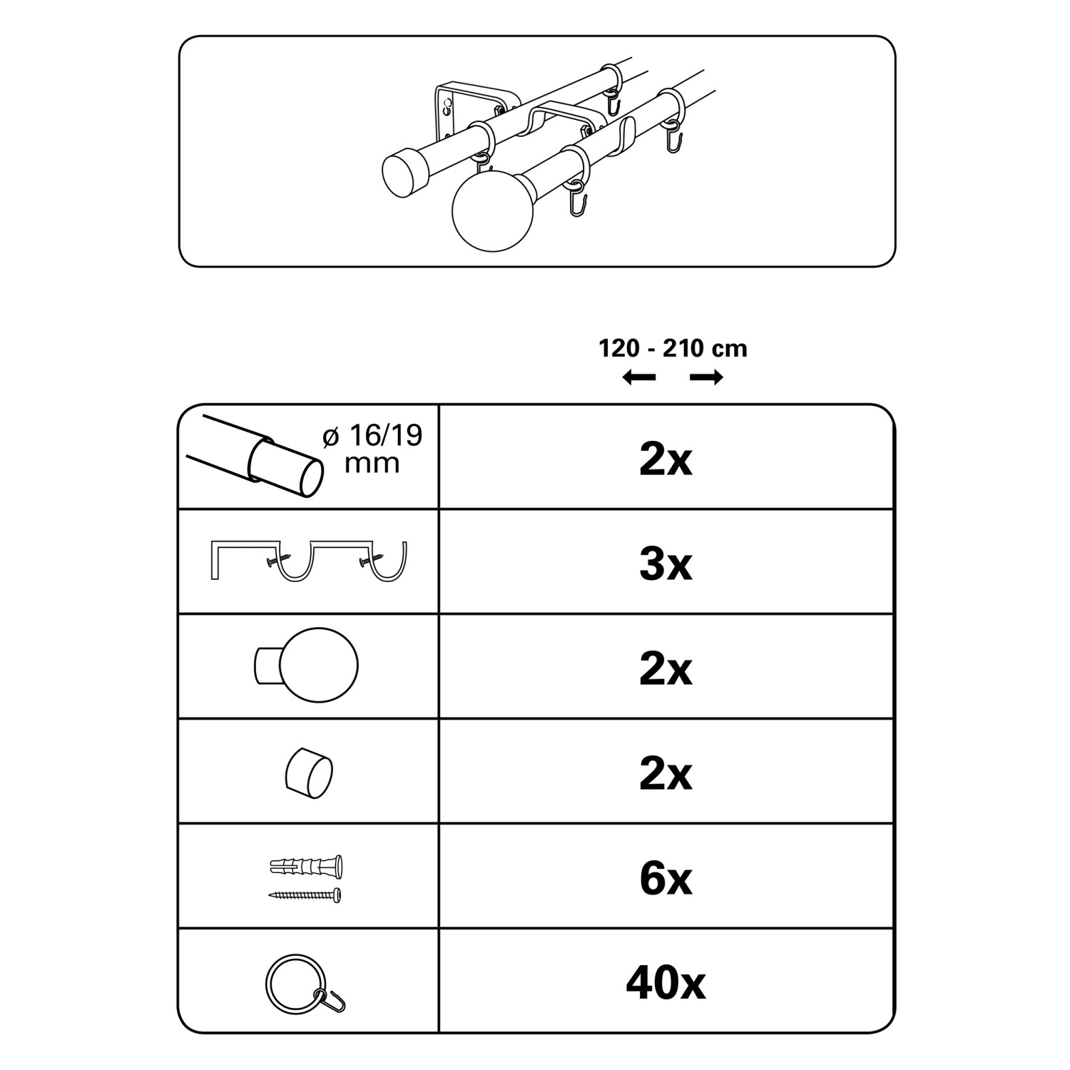Asta Per Tende Gardinia Lisa - Binario Curvo Estendibile 180-240cm, Nero Opaco - Foto 11
