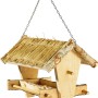Hängende Vogelfutterstation mit Strohdach aus Birkenholz für Wildvögel.