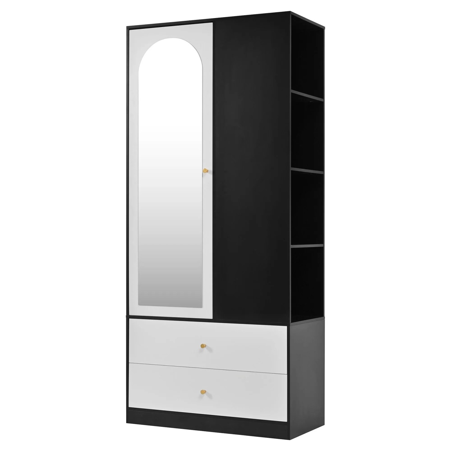 okwish Kleiderschrank mit Spiegel 1 Tür 2 Schubladen Schlafzimmer 80x180x40cm Weiß Schwarz kaufen bei OBI