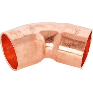 Löt-Bogen Ø 18 mm aus Kupfer, 45 Grad Winkel für Kupferrohr-Verbindungen.