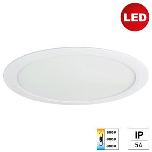 Weißes E2 Elektro Einbaupanel Style R 300 CCT, 24W LED Deckenleuchte, dimmbar und IP54 geschützt.