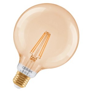 Osram Matter LED Leuchtmittel E27 Globe G53, dimmbar, 6W, goldene Optik.