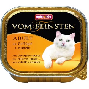 Vom Feinsten Katzen-Nassfutter Adult mit Geflügel und Nudeln, 100g Packung.