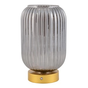 Näve LED-Akkutischleuchte Luise, goldfarben, gerippter Glasschirm. Design-Tischlampe für stimmungsvolles Licht.