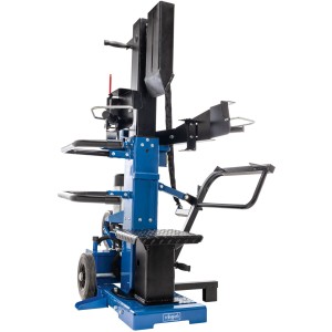 Scheppach Holzspalter Compact 15 t, stehender Holzspalter in Blau und Schwarz mit Stammheber und Fangbügel.