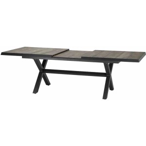 Ausgezogener Siena Garden Gartentisch, Washed Grau, 100x200 cm, mit Aluminiumgestell.