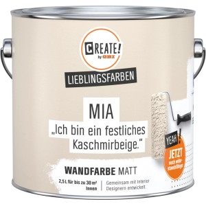 CREATE! by OBI Wandfarbe Lieblingsfarbe Mia Kaschmirbeige, matte Innenfarbe im Farbeimer.