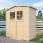 Bertilo Gerätehaus aus Holz mit Doppeltür und Fenster, naturbelassen.