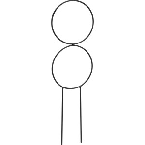 Schwarzer Pflanzstab aus Metall mit zwei Kreisen, 34cm hoch, für Zubehör für Pflanztöpfe.