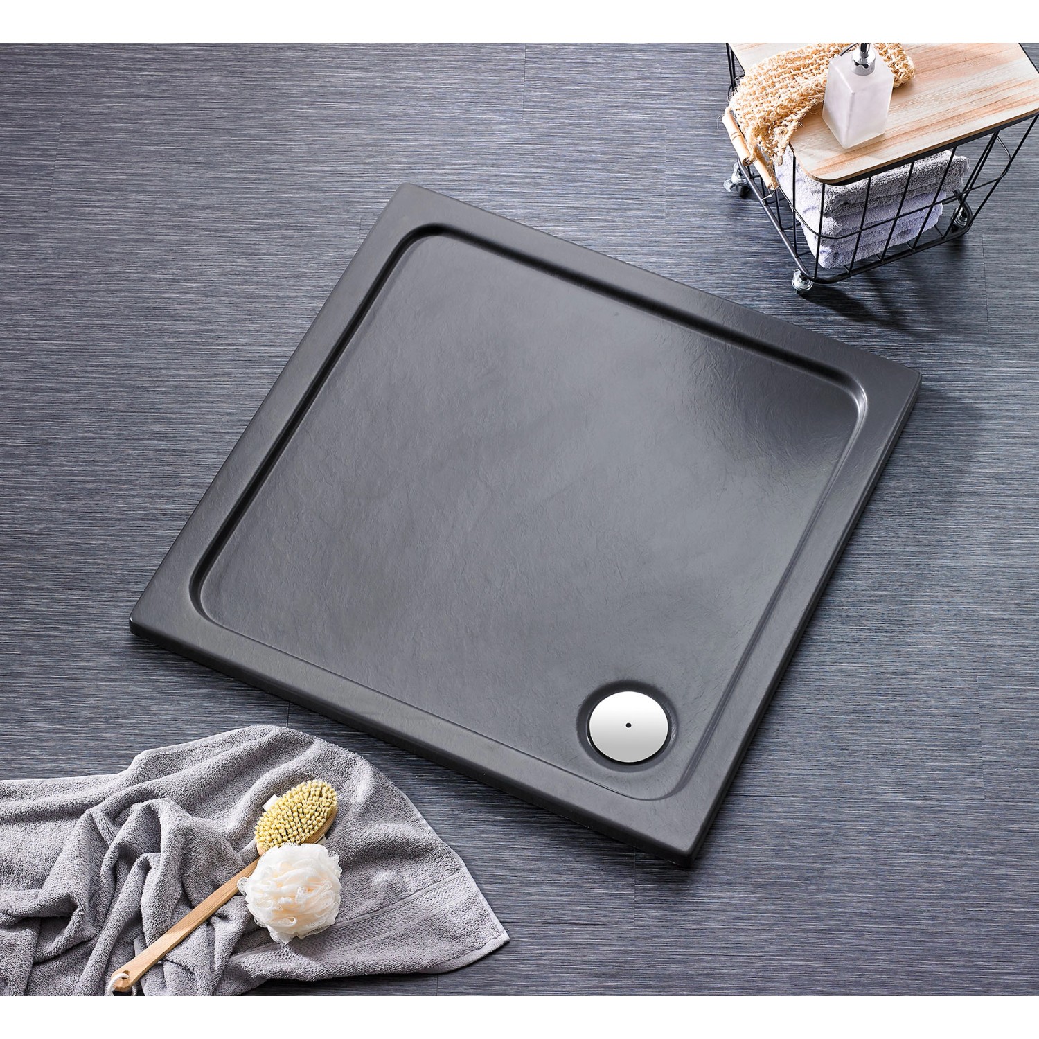 Rechteckige, anthrazitfarbene Ottofond Duschwanne Aruba, 120x90 cm, aus Acryl.